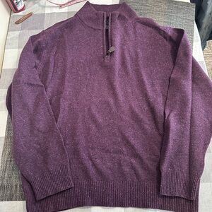 Jos A Bank Mens L Speckled Purple Wool Blend 1/4 Zip Sweater